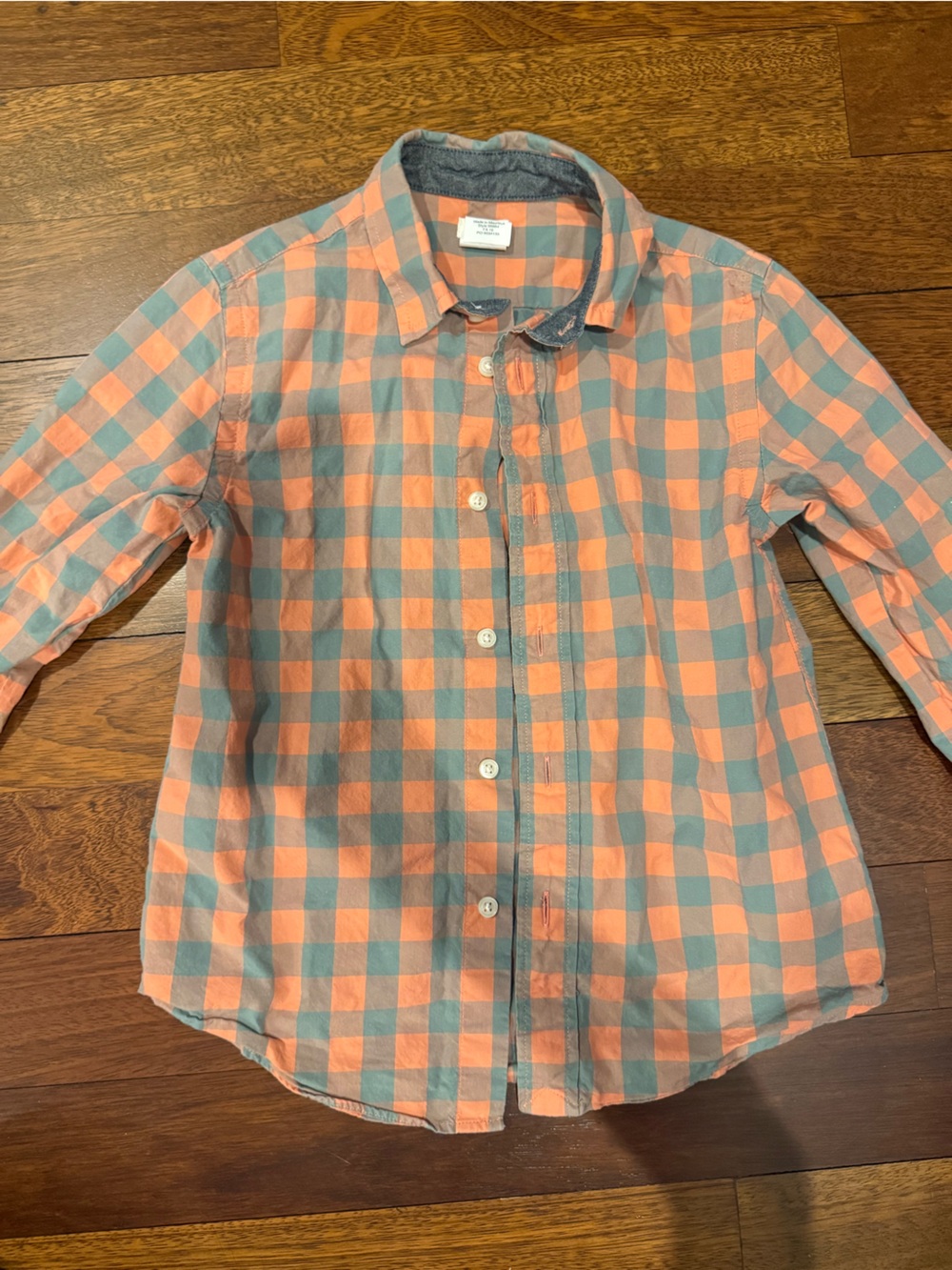Crewcuts Peach & Gray Plaid Button-Down Shirt Sz 4-5